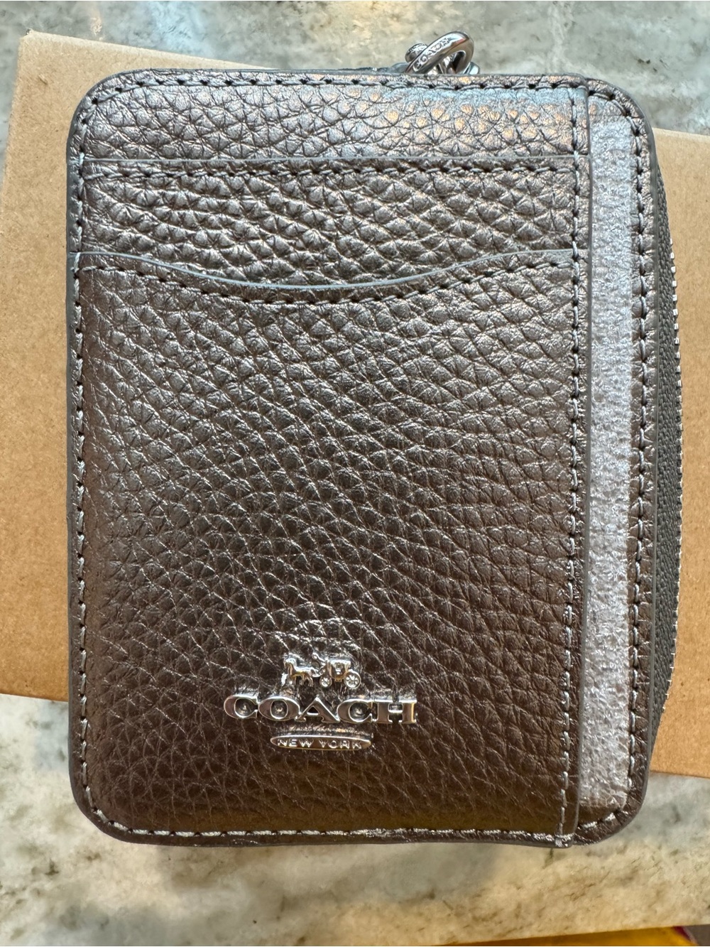 METALLIC SILVER COACH CARD WALLET NEW WITH TAGS!